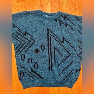 Vintage Le Tigre Men's Crewneck Geometric 90s 80s Sweater Blue Retro